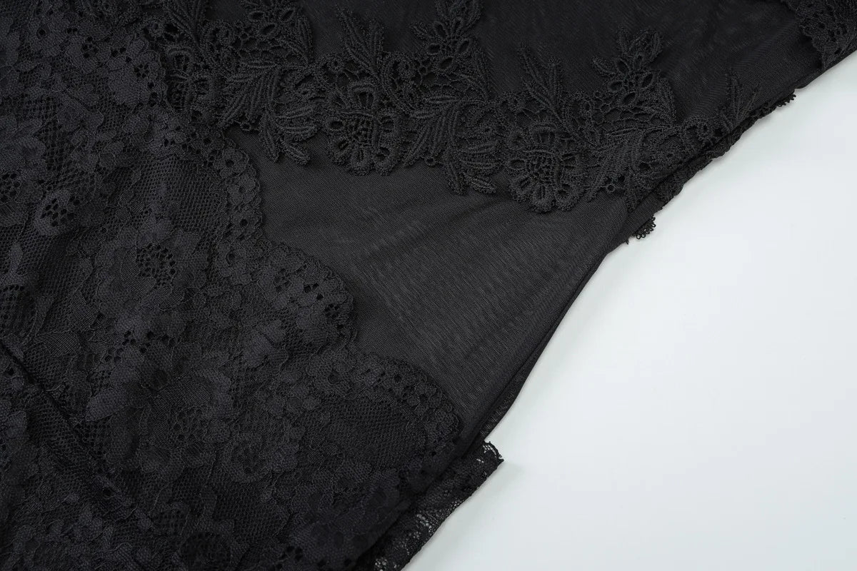FDYOUI Spaghetti Strap See-through Mesh Dress Women Sleeveless Lace Patchwork Mini Party Dresses White Black Night Club Outfit