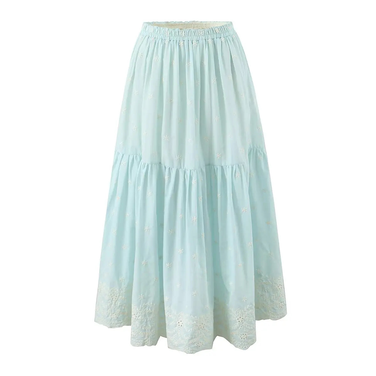 Sleeveless Top Skirt Two Pieces Matching Set for Women Light Blue Vintage Skirt Set French Style Embroidery Cotton Dress Set