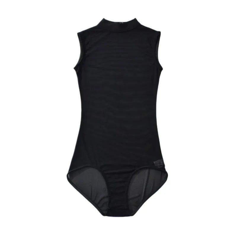 Solid Color Spring Stand-up Collar Sleeveless Tank Top For Women Light Mature Style Sexy Slim-fit See-through Mesh Bodysuit WHBH