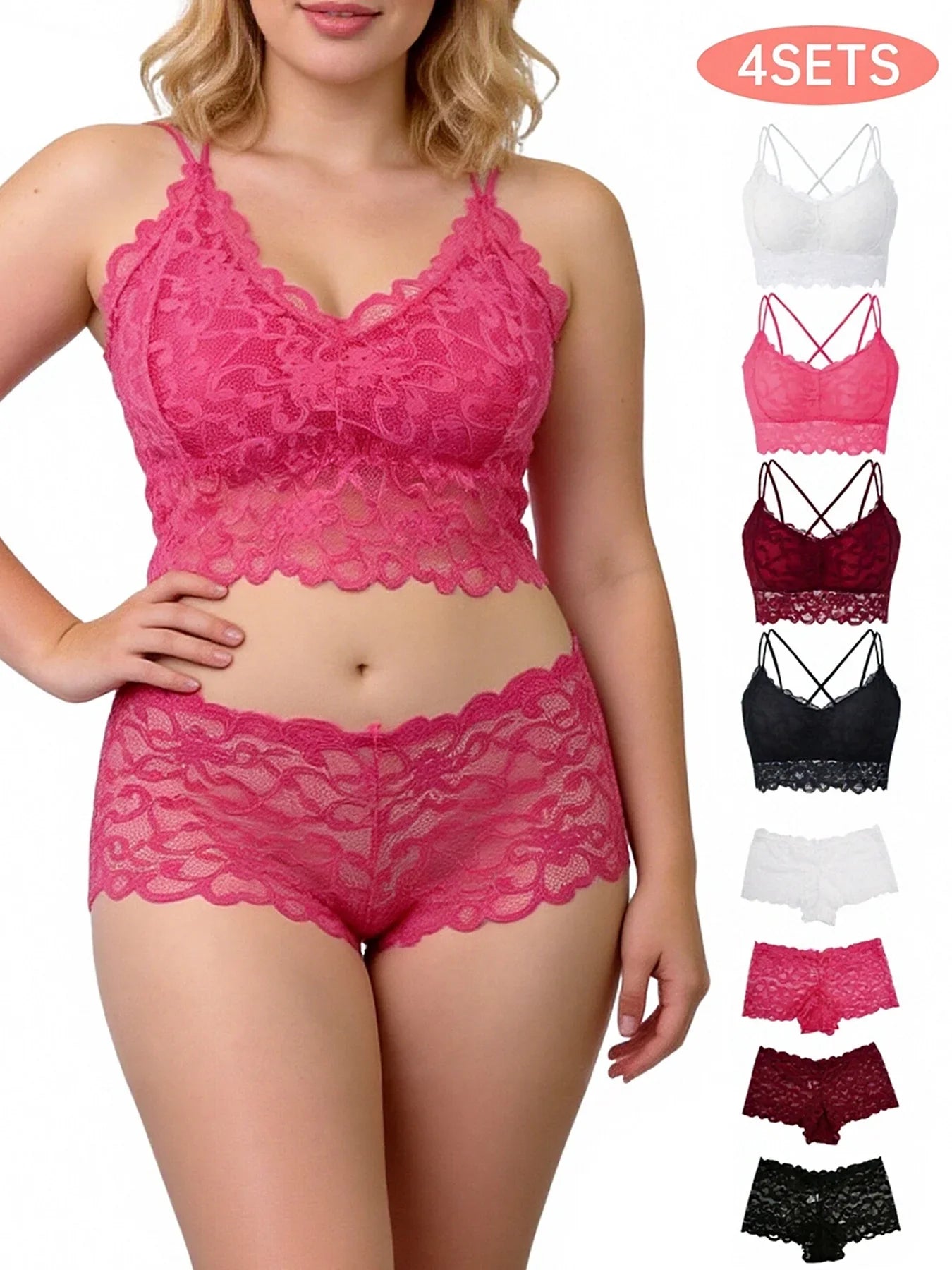 Women Lace Underwear Set Bralette Low Rise Panties Nonwire Padded Bra Solid Color Female Sexy Lingerie Comfort Intimates
