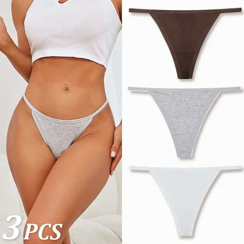 3PCS Seamless Cotton Thong Women Thin Strap Low Waist High Flexibility Panties Sexy Underwear Ladies Briefs T-back Soft Women