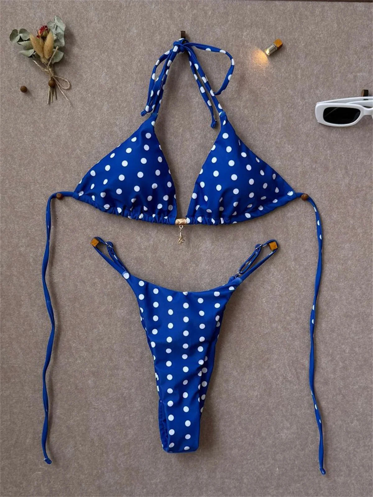 Sexy Black Polka Dot Print Bikini Set Women Pearls Push Up Bra Thong Swimwear 2026 Summer Bathing Suit Holiday Micro Swimsuit