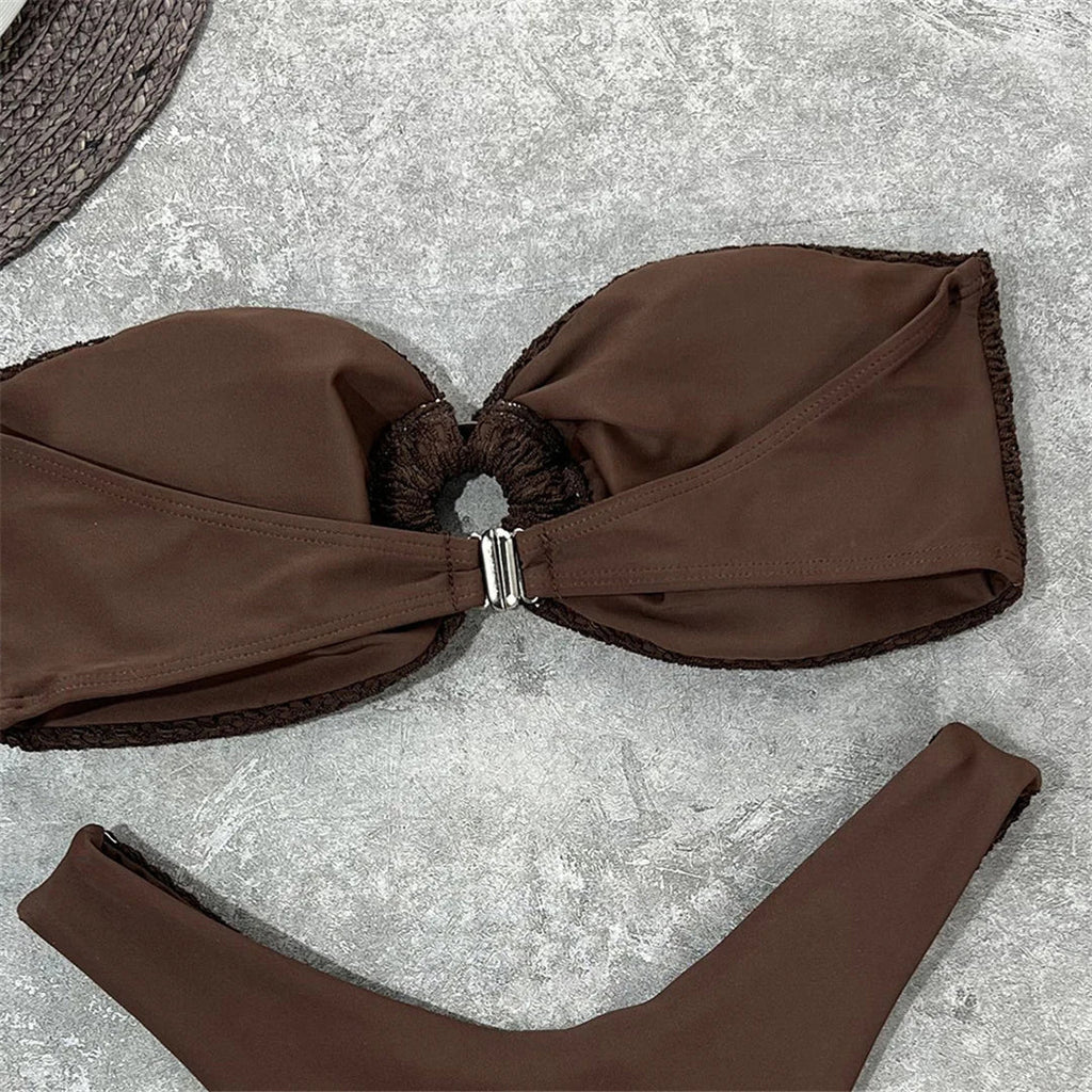 Wrinkled Bandeau High Cut Bikini Women Swimwear Female Swimsuit Two-Pieces Bikini Set Strapless Bather Bathing Suit Swim V3367