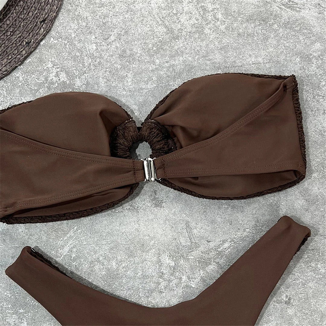 Sexy Wrinkled Bandeau Strapless Bikini Women Swimwear Female Swimsuit Two-Pieces Bikini Set Bather Bathing Suit Swim Lady V3367L