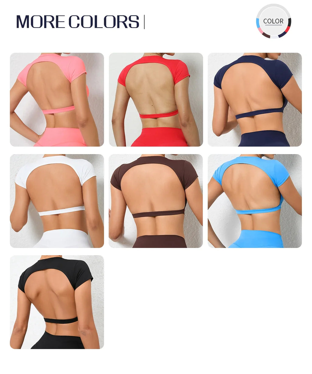 Sports Muscle Back Tee Without Padded Women Backless Sports Shirts Workout Gym Training Yoga T-Shirt Outdoor Open Back Tops