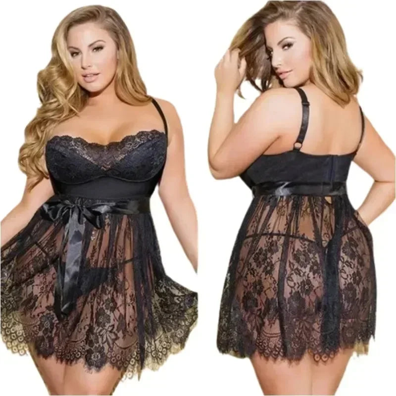 3XL 4XL 5XL Plus Size Sexy Lingerie for Women Erotic Babydoll Underwear Lace See Through Mini Dress Porno Costumes