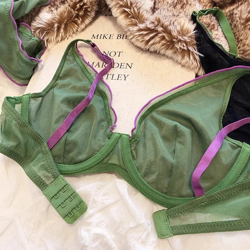 Elegant French Design Minimizer Bra Fashion Triangle Cups Structural Support Ultra Thin Soft Mesh Lingerie Set MOYISU Sexy Tushy