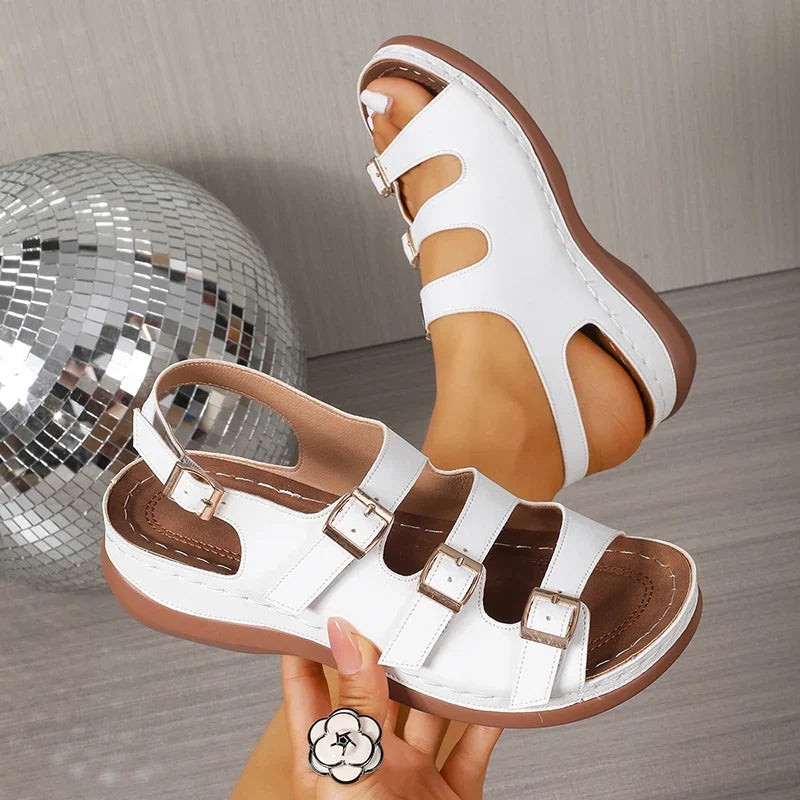 Fashion Buckle Decor Platform Sandals Women Plus Size 43 Summer Wedges Gladiator Sandals Woman Open Toe Thick Sole Beach Sandles