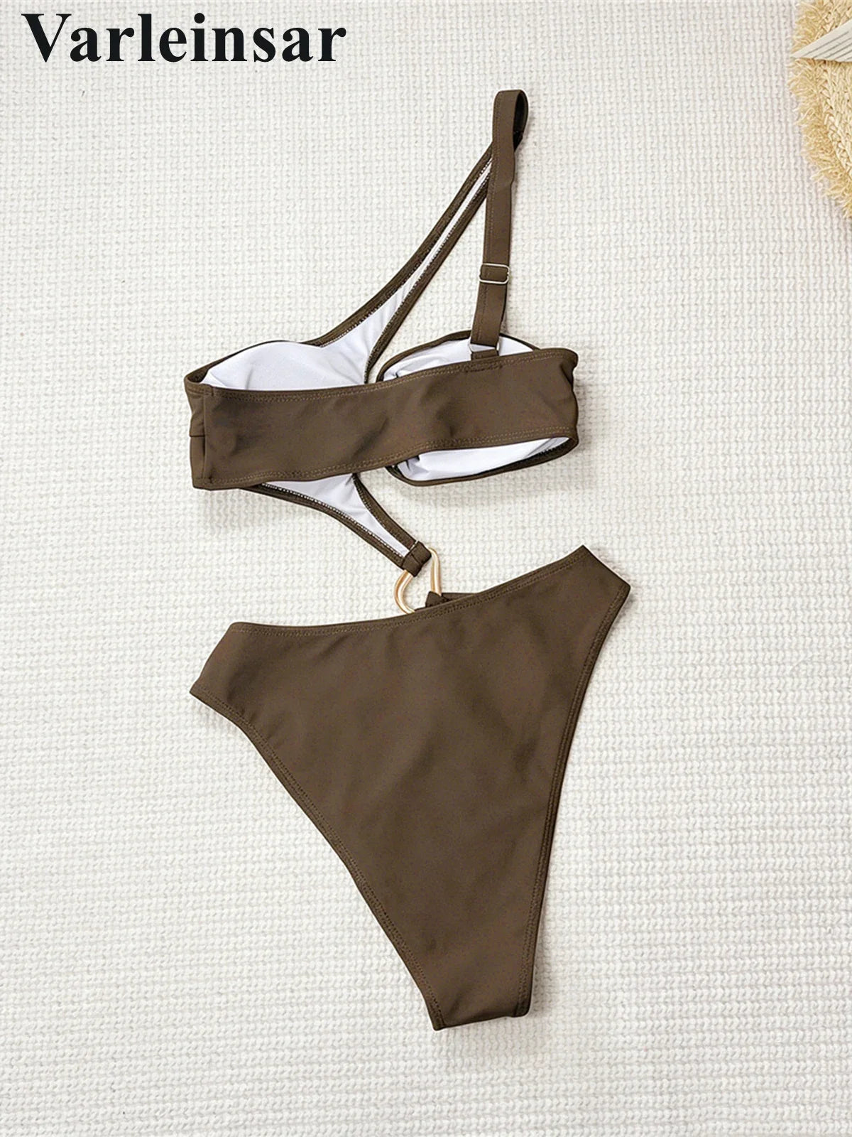 Asymmetric One Shoulder Cut Out One Piece Swimsuit Women Swimwear Female Metal Ring High Cut Leg Bather Bathing Suit Swim V8265