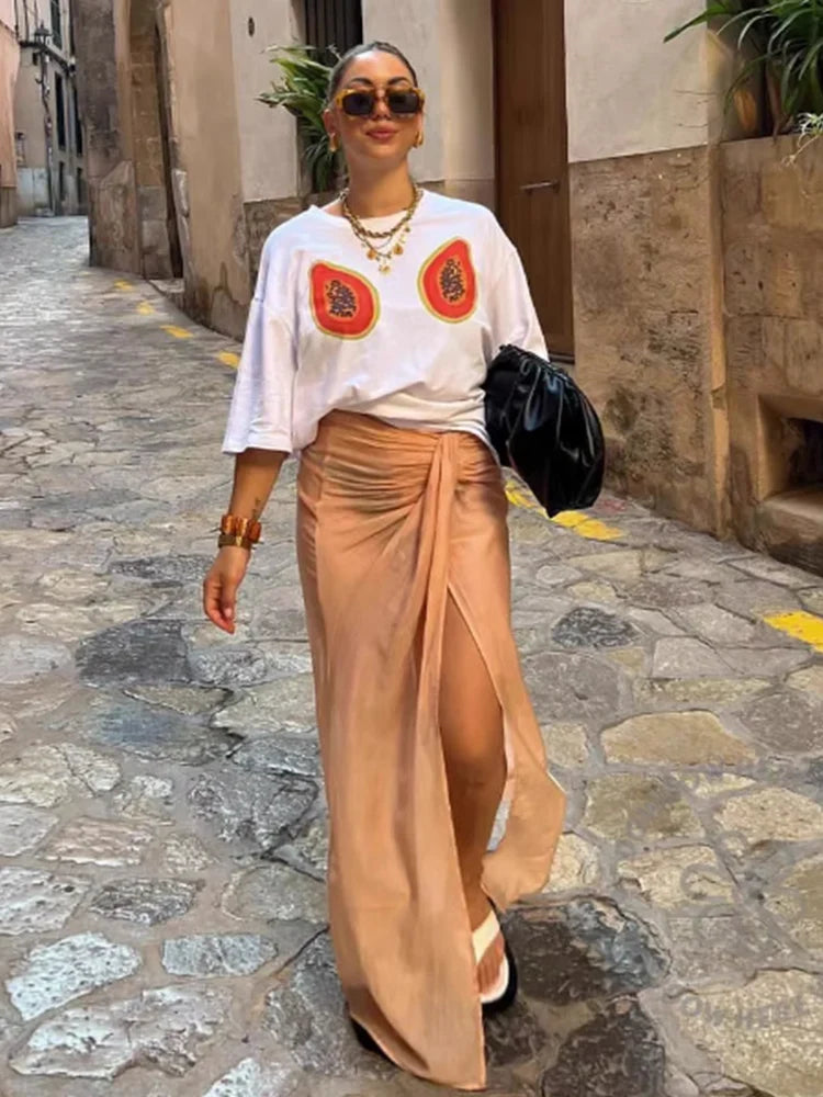 Foridol Papaya Print Fruit T-shirt Women Summer Loose Casual Shirts Blusa Half Sleeve White Spring Summer Shirt 2025 Blouse
