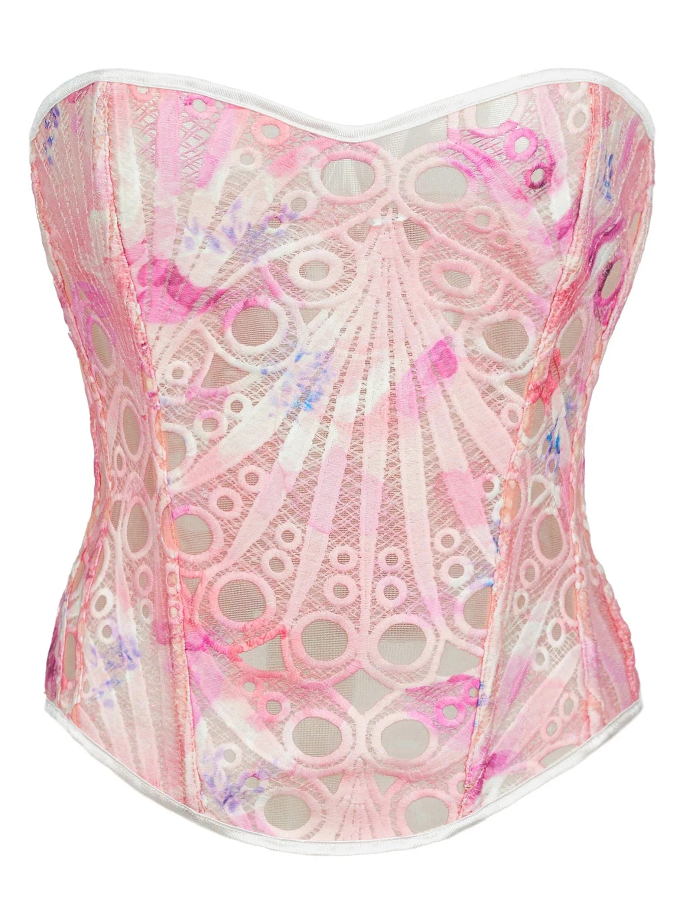 Women’s Tie-Dye Lace Boned Bustier, Sexy Strapless Corset Top, Hollow-out Breathable Slimming Shapewear