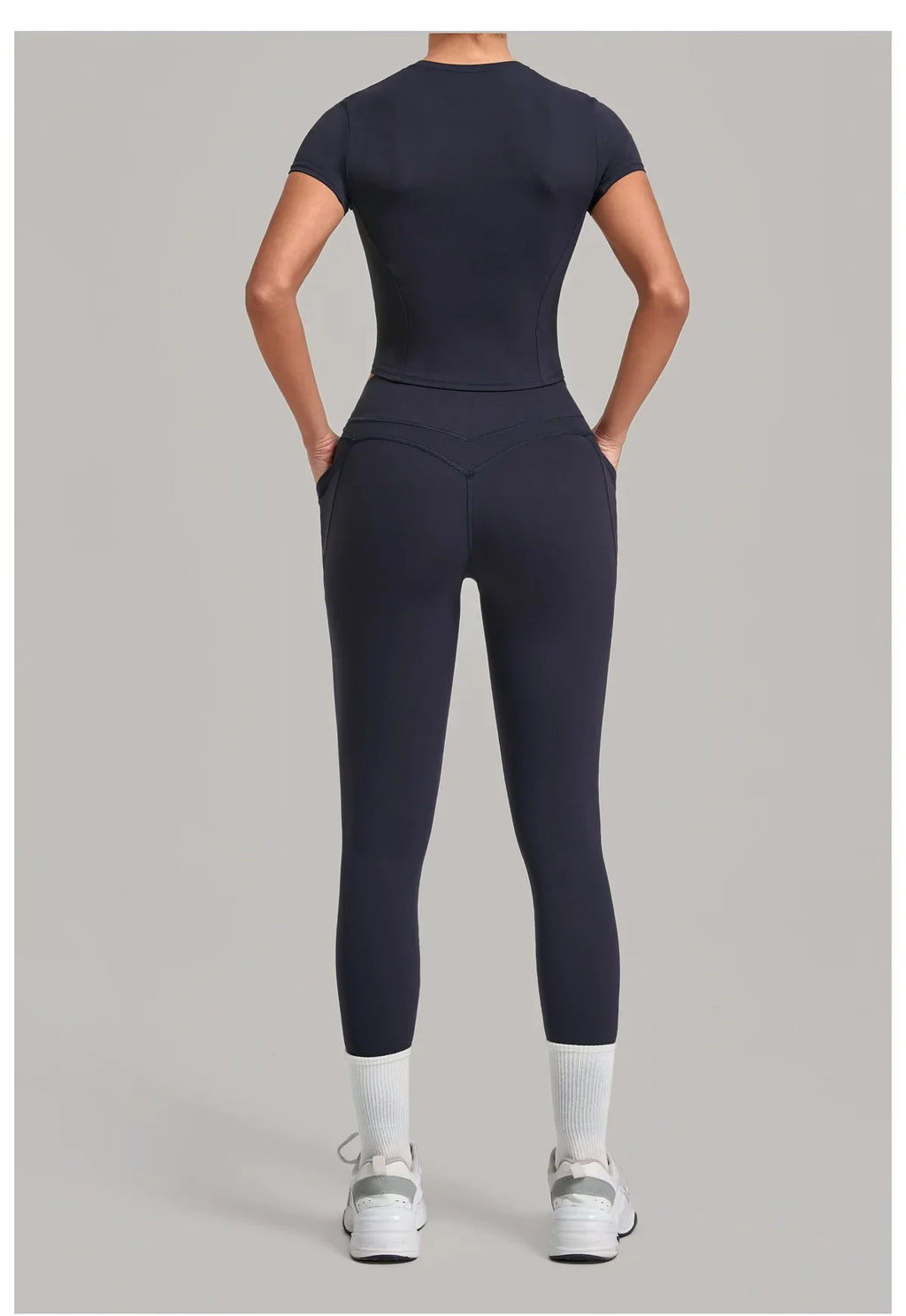 Women Tracksuit Yoga Sets Short Sleeve Slim Sports T Shirts Workout Clothes Outdoor Tight High Waist Pocket Pants Fitness Suits