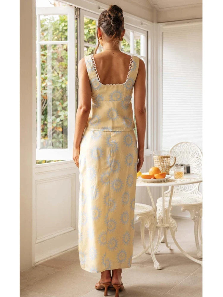Foridol Top Skirt Dress Set Spring Summer Slit Maxi Long Dress Suit Matching Set Boho Beach Dress Vestidos Women Clothing 2025