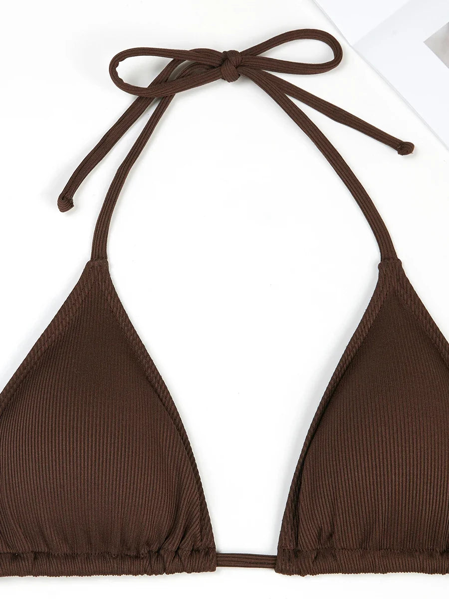 3 Pieces Triangle Halter String Bikini 2026 Solid Swimwear Female Sexy Swimsuit Women Bathers Bathing Swimming Swim Suit