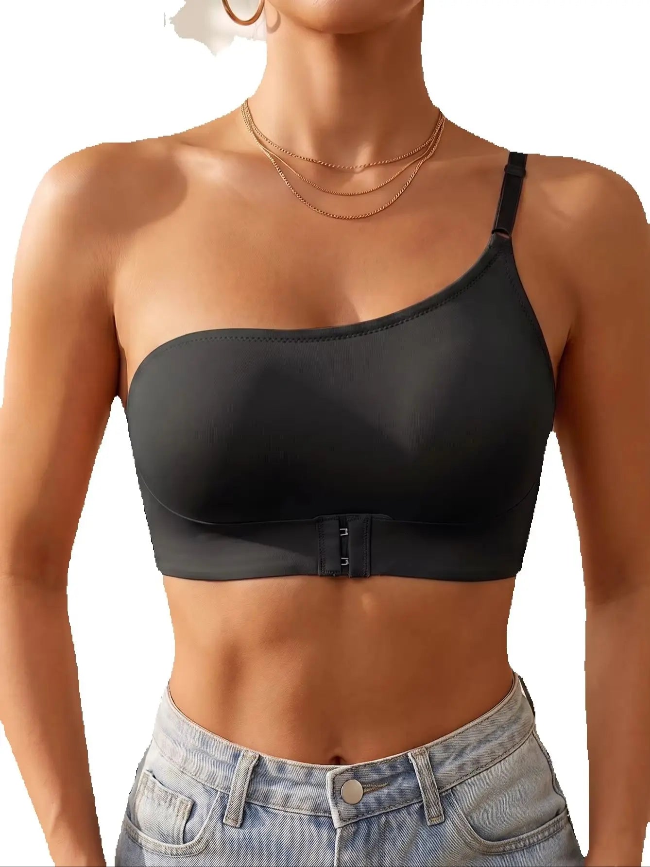 Women's One Shoulder Seamless Bra Front Closure Comfort No Lining Wireless Lingerie