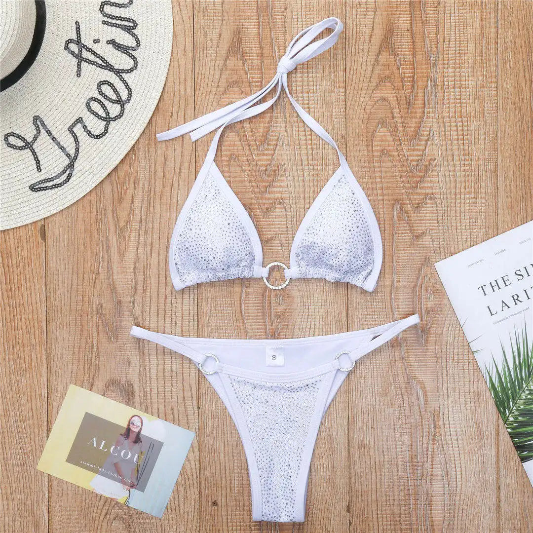 Sexy Bling Rhinestone Mini Bikini Female Swimsuit Women Swimwear Two-Pieces Bikini Set Bather Bathing Suit Swim Lady V2064