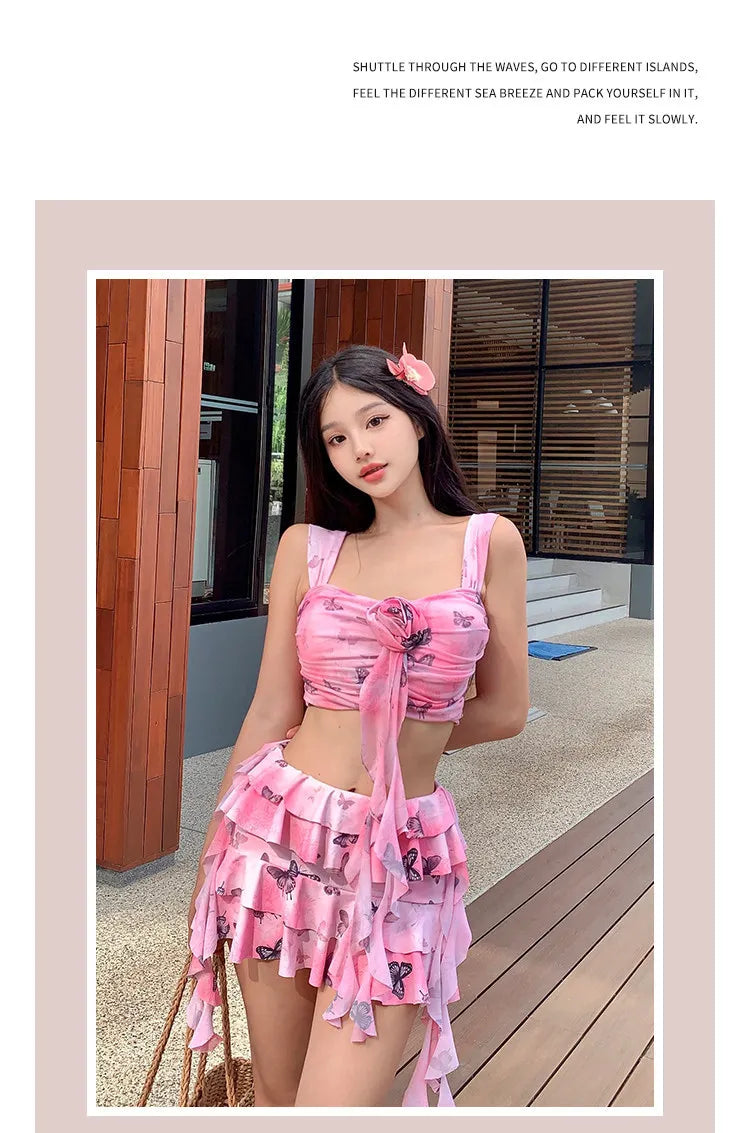 Swimsuit split skirt conservative small breast push up vacation swimsuit hot spring date romantic bikini