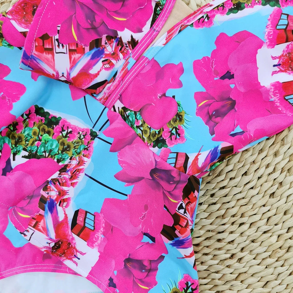Sexy Ruffle Shoulder Swimsuit V-Neck Swimwear Women Backless Push Up Bathing Suit  Beach Wear 2024 Female Swimming Suit