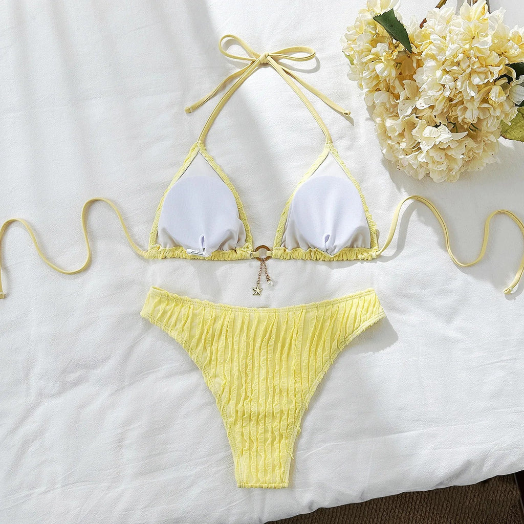 Sexy Wrinkled Halter Brazilian Bikini Women Swimwear Female Swimsuit Two-pieces Bikini Set High Cut Bathing Suit Swim Beach Wear