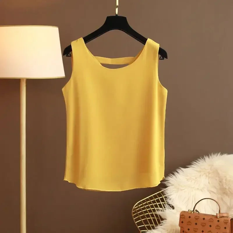 Star with The Same Halter Chiffon Vest Women's Loose Top Summer New Wear Outside with Sleeveless Short Bottom Shirt MOYISU L-5XL