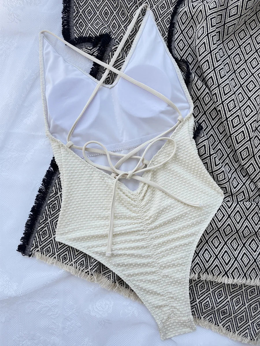 S - XXL V Neck Scrunch Butt Female Swimwear One Piece Swimsuit Women Backless Monokini High Cut Leg Bathing Suit Swim Bodysuit
