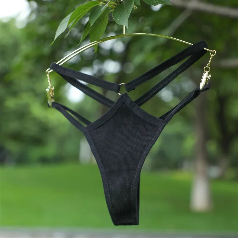 2PCS Women Sexy Cotton Panties Two Belts Hollow Out G-String Thongs Breathable Underwear for Female Solid Color Lingerie S-XL