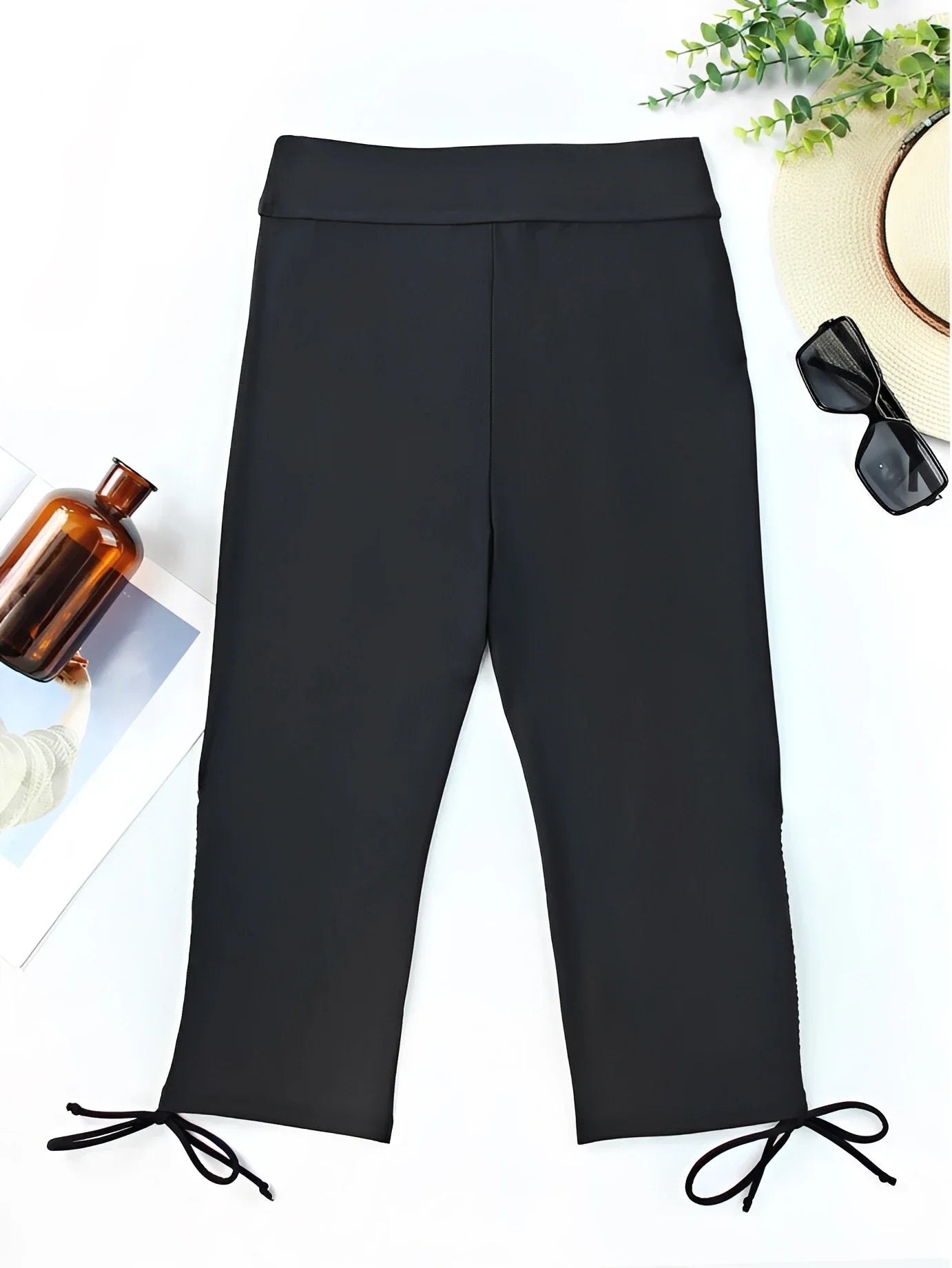 2026 Black Swimsuit Pants Sporty long Knee Drawstring Swimwear Women Bathers Bathing Swimming Swim Suit Female Beachwear XXL