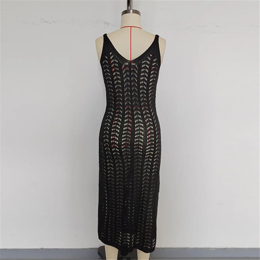 4 Color Hollow Out Sleeveless Crochet Knitted Tunic Beach Cover Up Cover-ups Beach Dress Beach Wear Beachwear Female Women K6783
