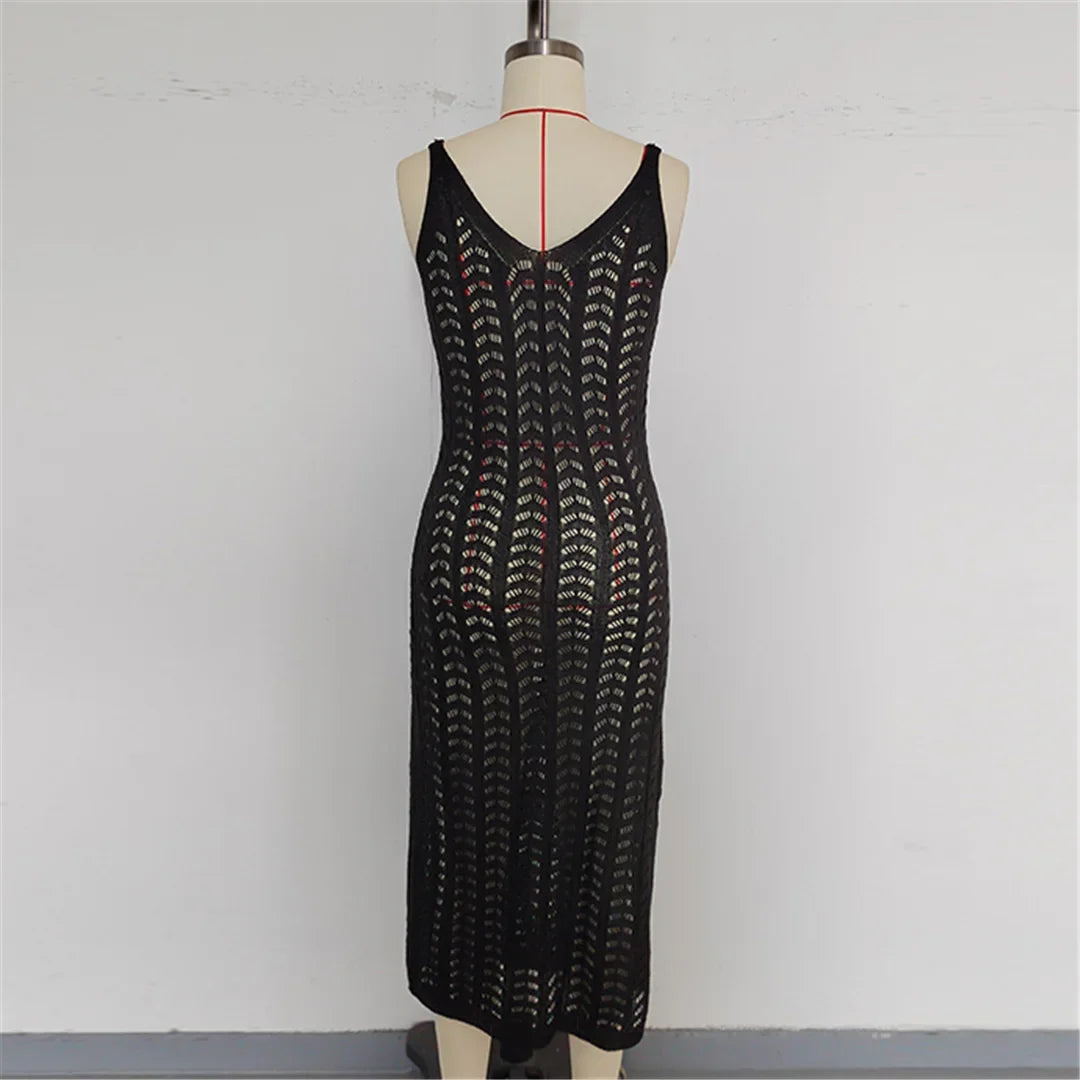 4 Color Hollow Out Sleeveless Crochet Knitted Tunic Beach Cover Up Cover-ups Beach Dress Beach Wear Beachwear Female Women K6783