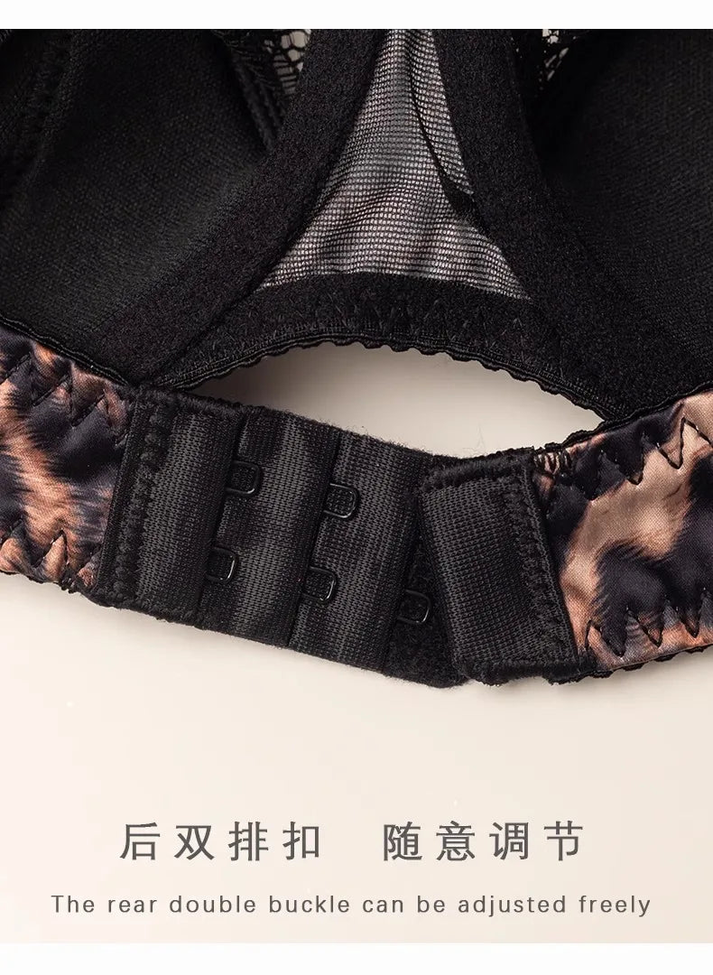 Sexy leopard print lace underwear for women, thin, small breasts, push-up, large bra, anti-sagging bra, new style