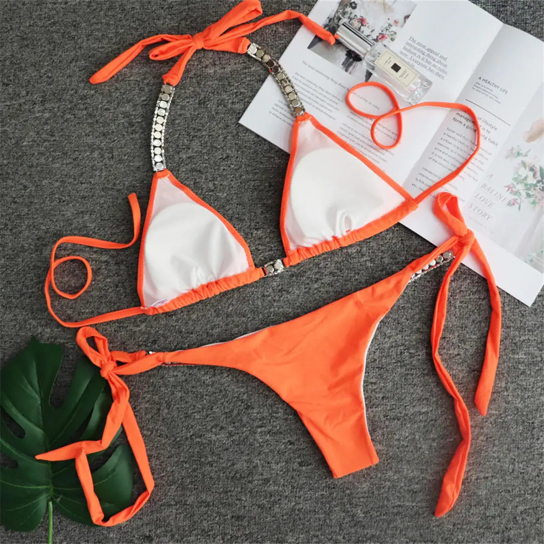 New Jewelled Rhinestone Bling Diamond Bikini Women Swimwear Female Swimsuit Two-Pieces Bikini Set Bather Bathing Suit Swim V2268