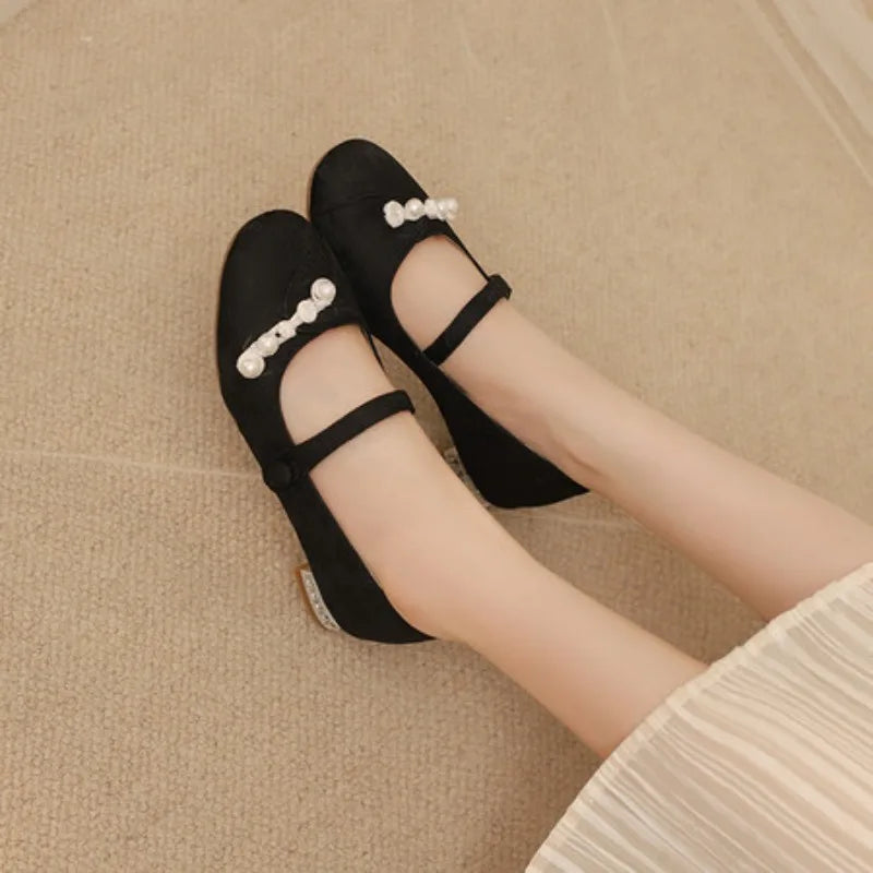 New Chinese Style Mary Jane Women's Shoes Hot Sale Of The Season Spring Summer Fairy Tale Cheongsam Shoes Beautiful Thick Heel