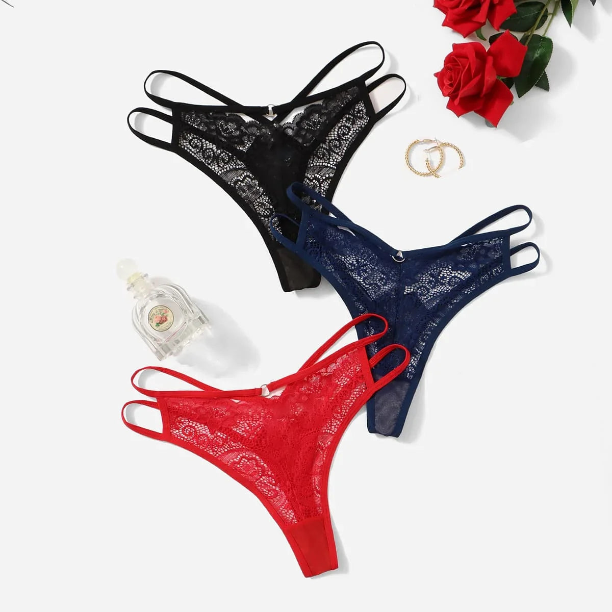 3 Pcs Multi-color Sexy Lace Thong Solid Color Underwear Seasonal thong for women clothing Spring/summer New Product C937-1