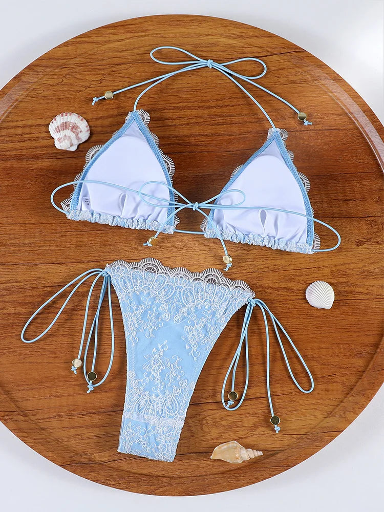 ZRTAK Sexy Lace bordered Bikini Micro Thongs Bathing Suit Swimsuit Women Biquini Bandage Beachwear Swimwear 2 Piece Bikini Sets