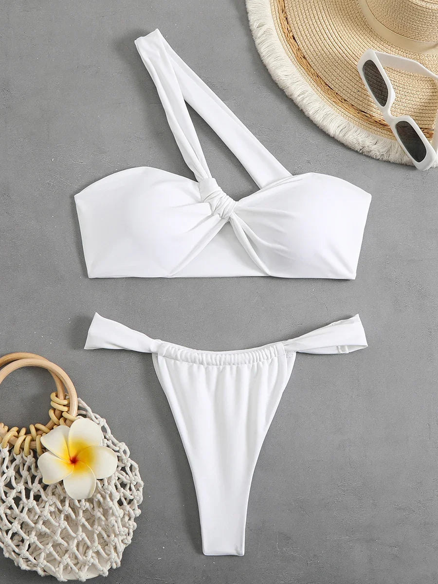 2025 Printed One Shoulder Bikini Women Sexy Swimwear Female Thong Swimsuit Bathers Bathing Swimming Swim Suit Beachwear Summer