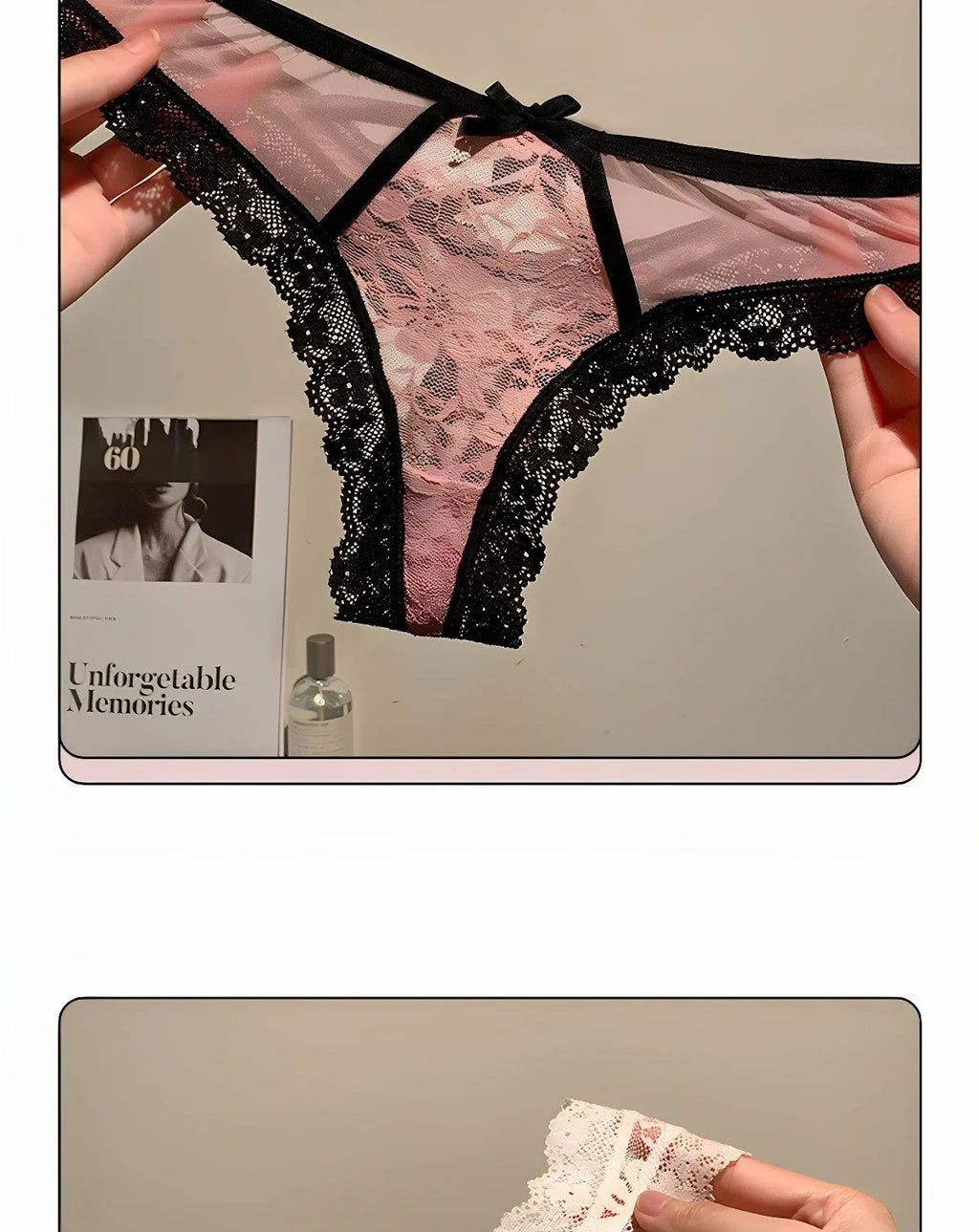 Women’s Flower Embroidery Sexy Thong Spicy Girl Lace Transparent Underpants Thin Summer Hollow Out Panties Bow Briefs