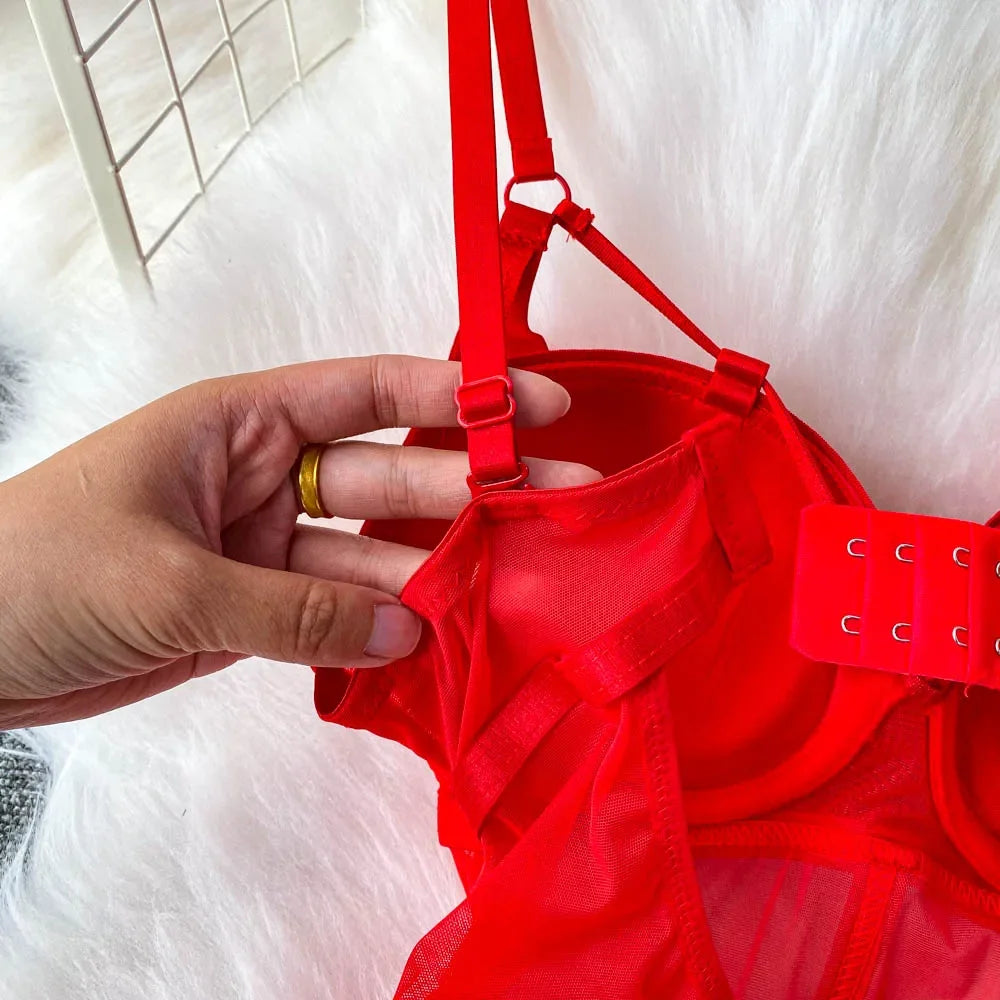 MOYISU Sexy Instagram Viral Bodysuit Women Pure & Sexy Sheer Mesh Halter Push Up Pads Summer Lingerie Euro Style Hot Sale SG