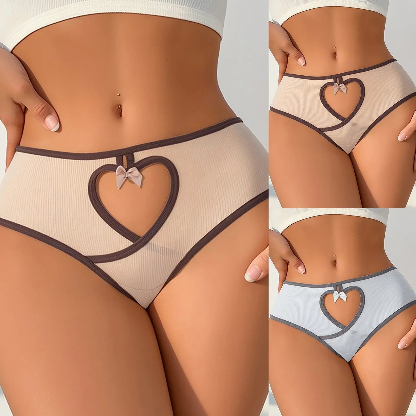 Love Heart Hollow Out Sexy Women'S Underwear Low Waist Breathable Seamless Cotton Panties Soft Comfortable Daily Briefs Lingerie