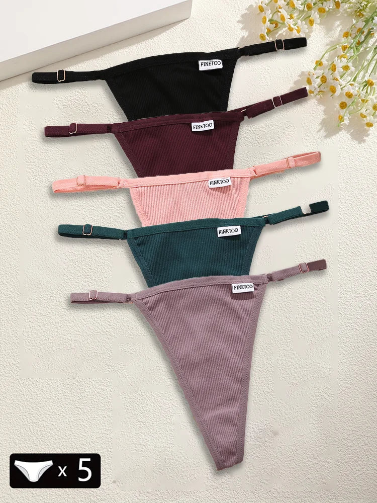 5PCS Women's Panties Cotton Thongs Adjustable Waist Sexy G-String Solid Color Seamless Intimate Female Underpants Lingerie S-XL