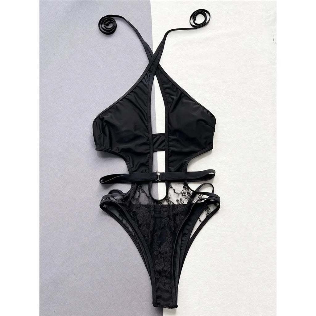 2026 Sexy Halter Cut Out Backless One Piece Swimsuit Women Swimwear Female Monokini High Leg Cut Bather Bathing Suit Swim V5225