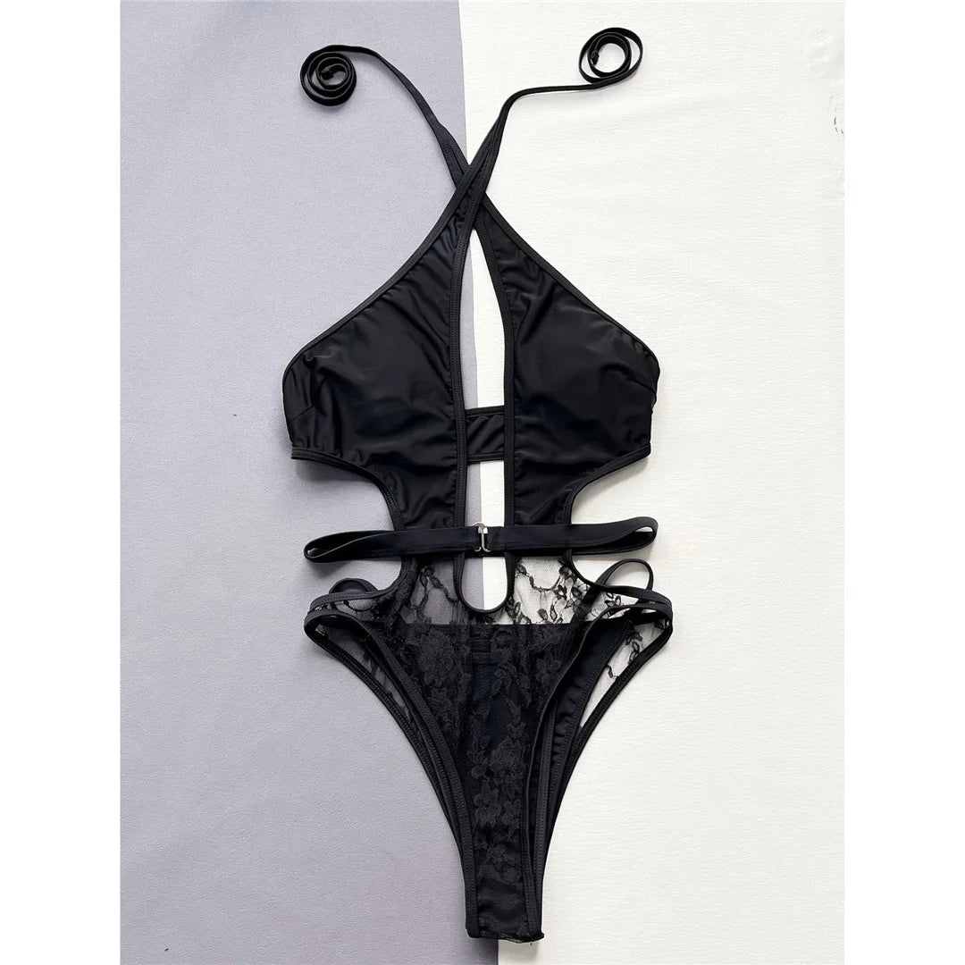 2026 Sexy Halter Cut Out Backless One Piece Swimsuit Women Swimwear Female Monokini High Leg Cut Bather Bathing Suit Swim V5225