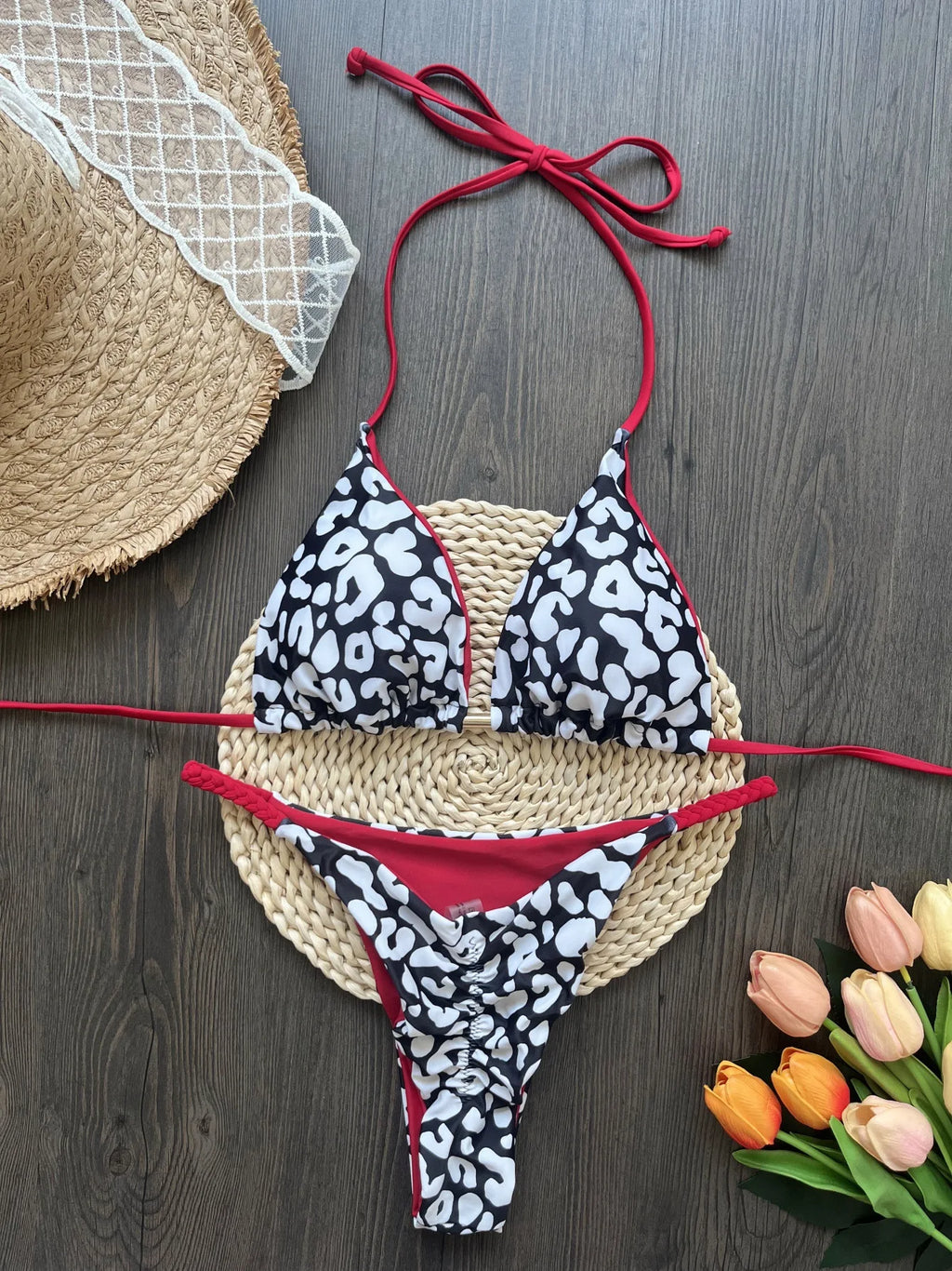 Leopard Halter Scrunch Butt Mini Micro Thong Bikini Women Swimwear Female Swimsuit Two-pieces Bikini Set Bathing Suit Swim Lady