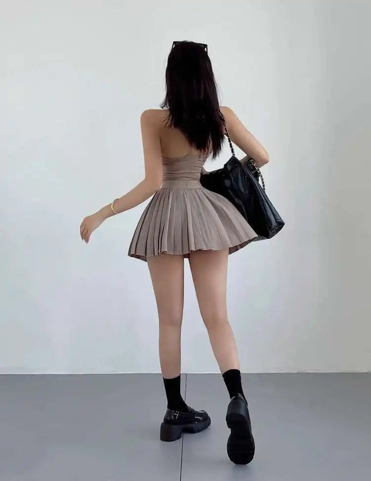 Preppy WOMENGAGA American Style Style High Waisted Slim Pleated Skirt For Women's Summer Ballet Skirt Fashion Women QI9Y