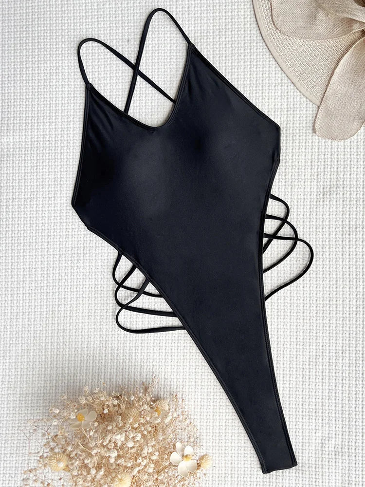 Sexy Extreme G String Thong Women Ribbed Swimwear One Piece Swimsuit Female Cross Backless Monokini High Cut Bathing Suit Swim