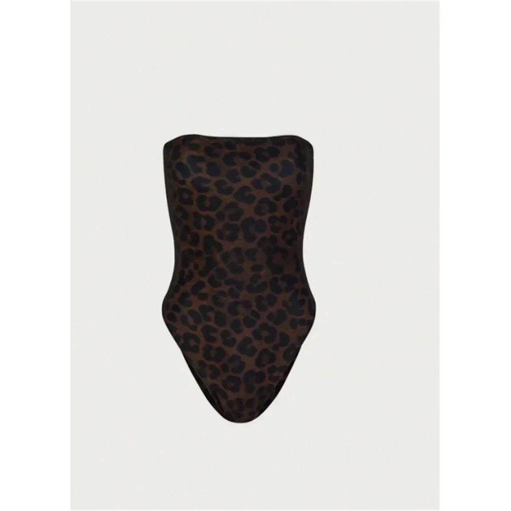 S - XL New Leopard Printed Bandeau Women Swimwear One Piece Swimsuit Female High Leg Cut Monokini Bather Bathing Suit Swim V8051
