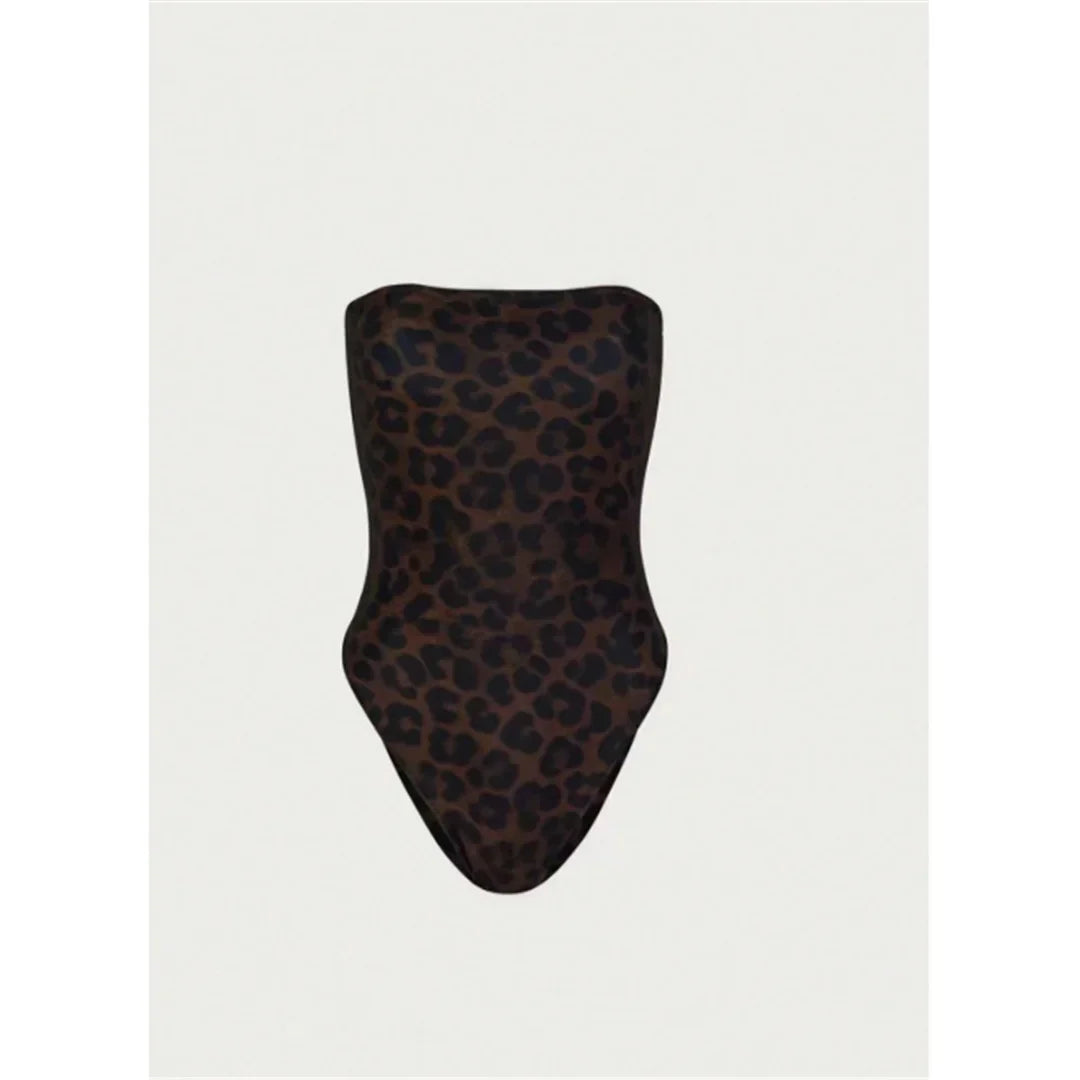S - XL New Leopard Printed Bandeau Women Swimwear One Piece Swimsuit Female High Leg Cut Monokini Bather Bathing Suit Swim V8051