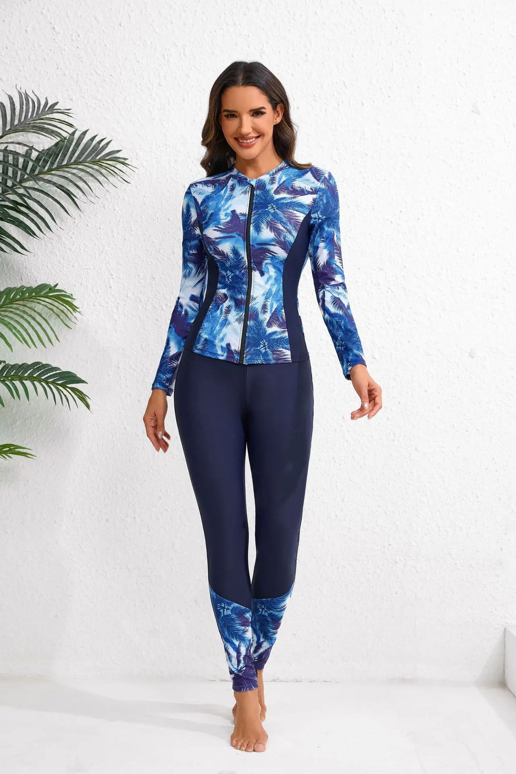 2026 Long Sleeve Zipper Surfing Swimsuit Print Pants Swimwear Women Two Pieces Diving Clothes Beachwear Bathing Swimming Suit