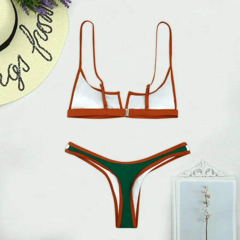 Splicing V Shaped Micro Thong Bikini Women Swimsuit Female Swimwear Two Pieces Bikini Set Push Up Bathing Suit Swim Beachwear