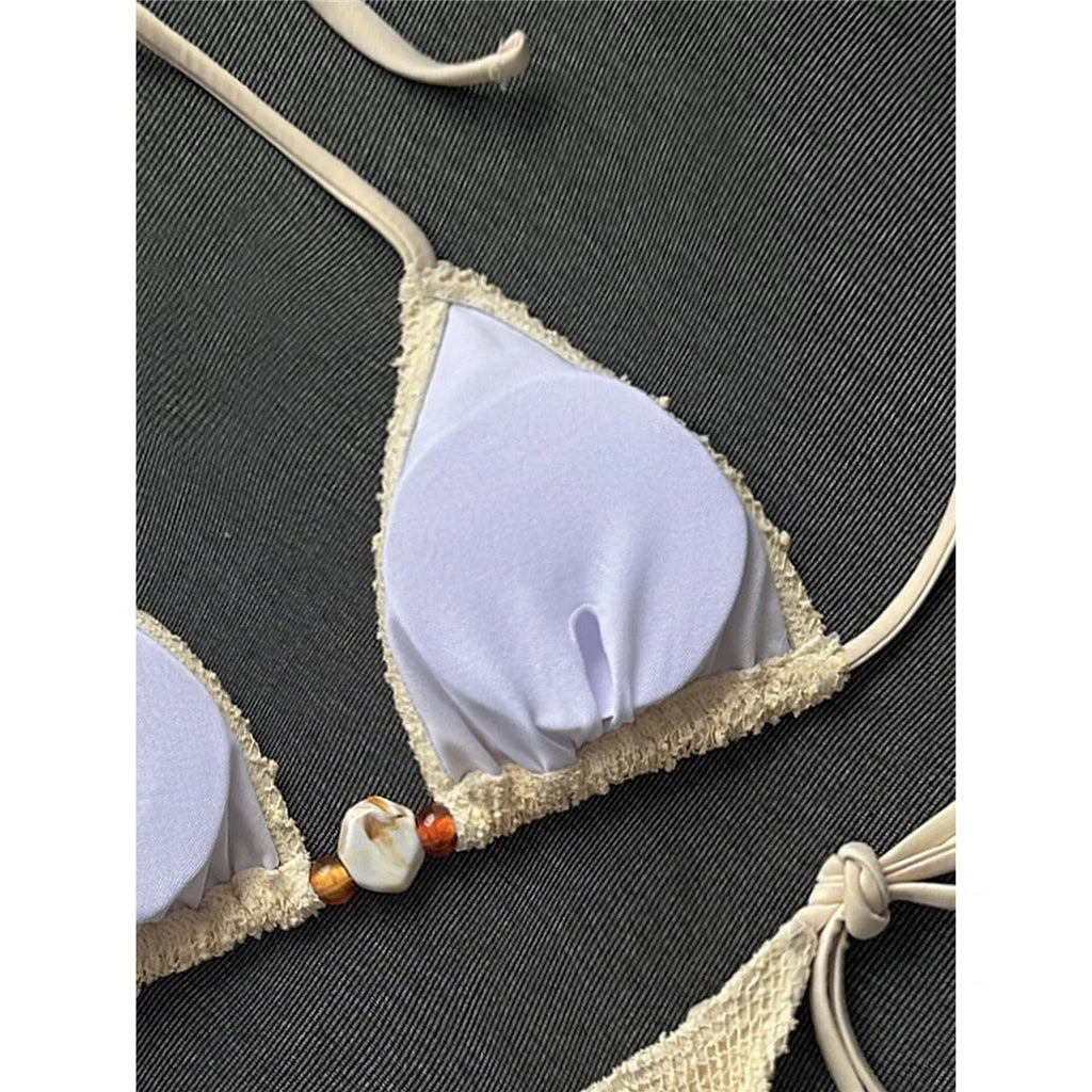 Halter Fishnet Bikini Women Swimwear Female Swimsuit Two-Pieces Bikini Set High Cut Leg Padded Bather Bathing Suit Swim V8339