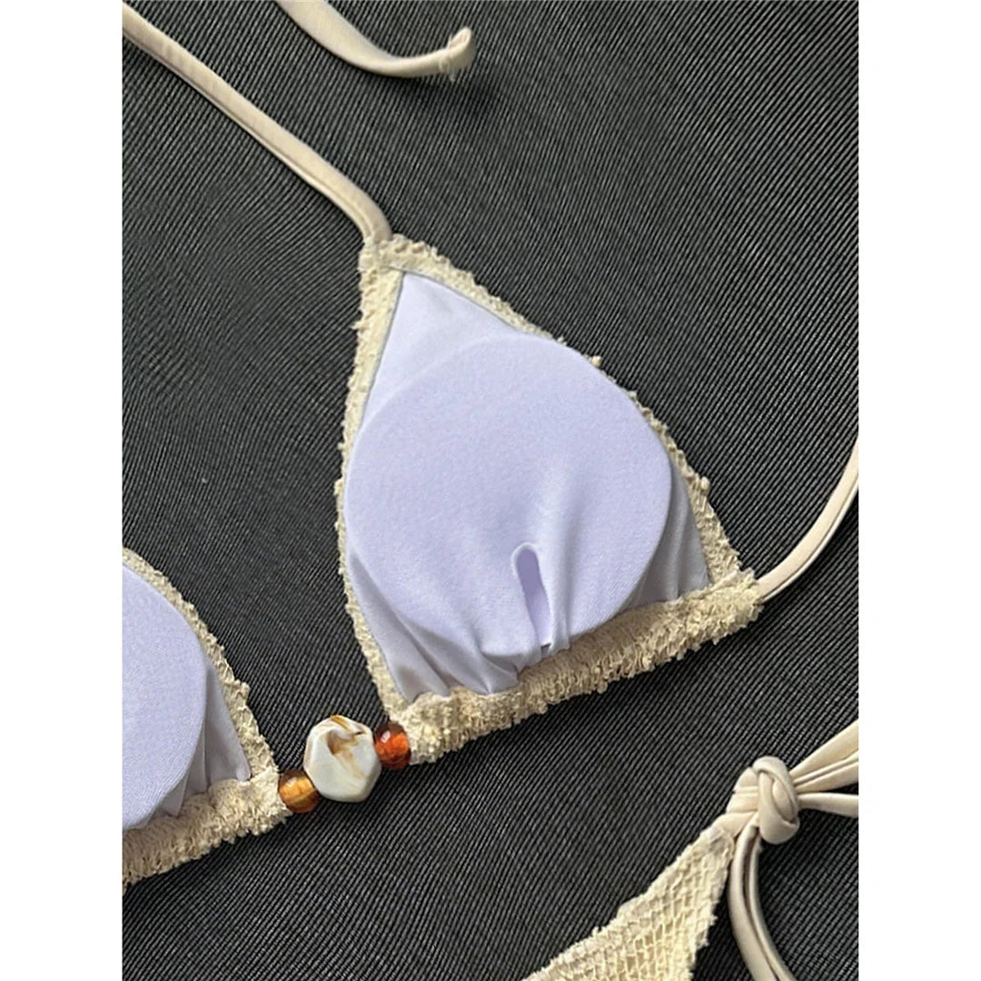 Halter Fishnet Bikini Women Swimwear Female Swimsuit Two-Pieces Bikini Set High Cut Leg Padded Bather Bathing Suit Swim V8339